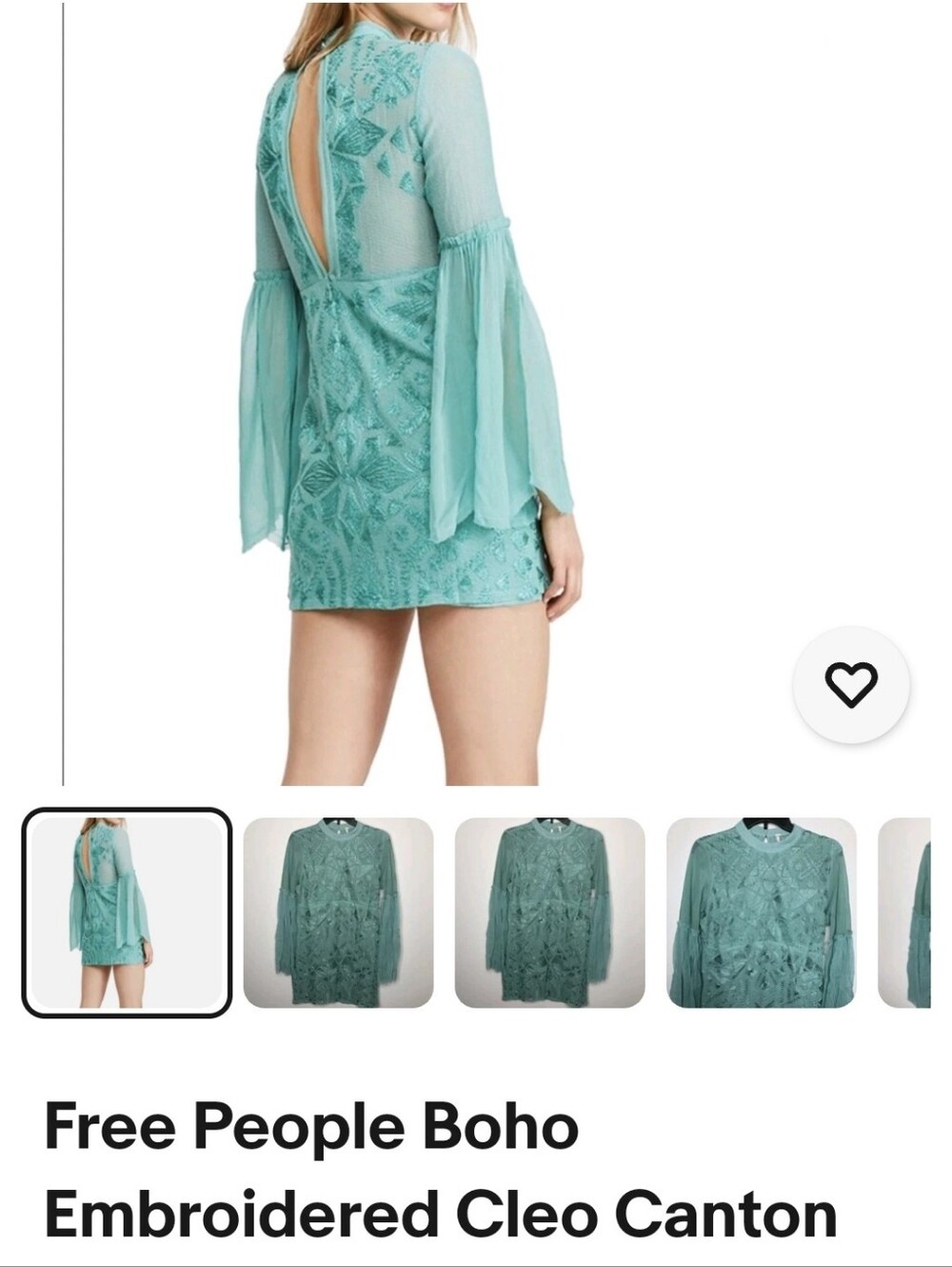 Free People Cleo Canton Seafoam Embroidered  Dress- Size 0